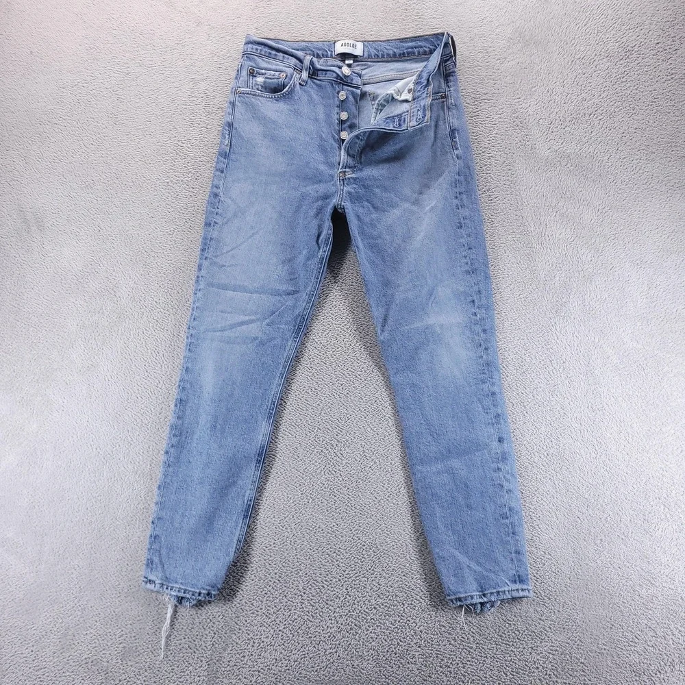 AGOLDE Jeans Womens 28 Blue Nico High Rise‎ Skinny Button Fly Raw Hem Cropped
